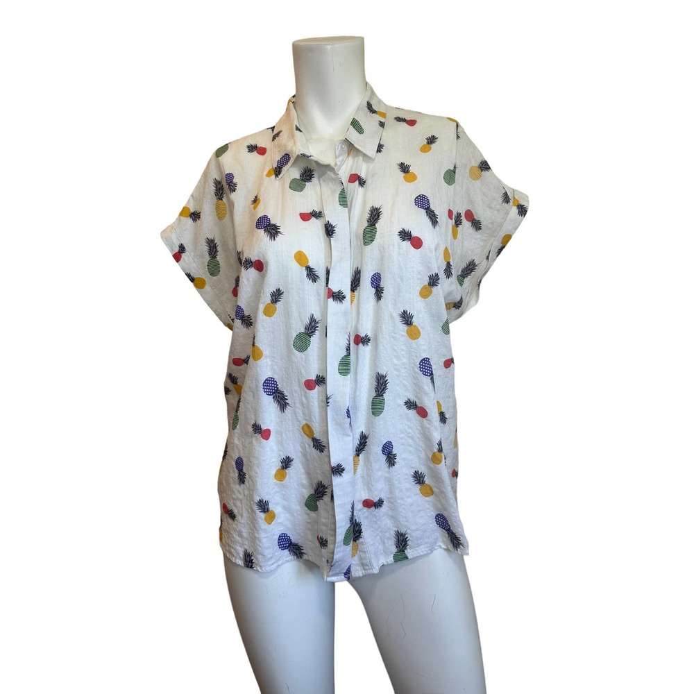 Louche Abinaya Pineapple White Short Sleeve Button down Shirt sz 12/XL